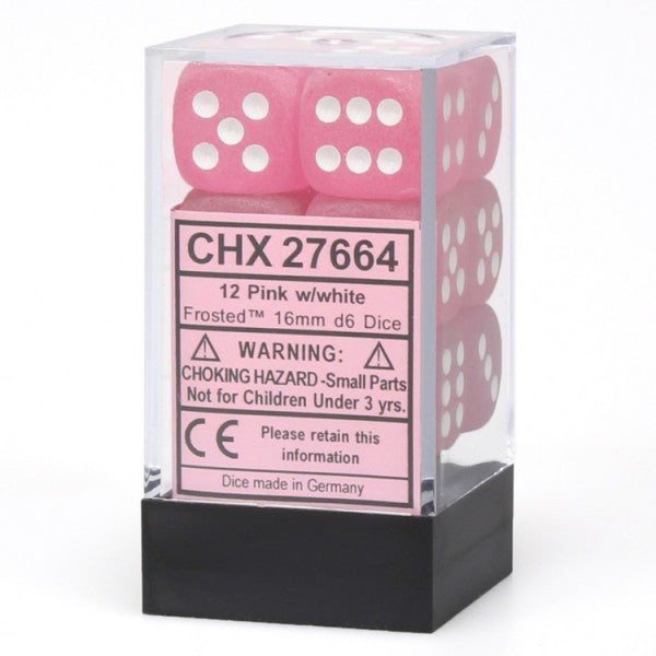 Frosted: Pink/White Block 16mm D6 Dice Block (12)