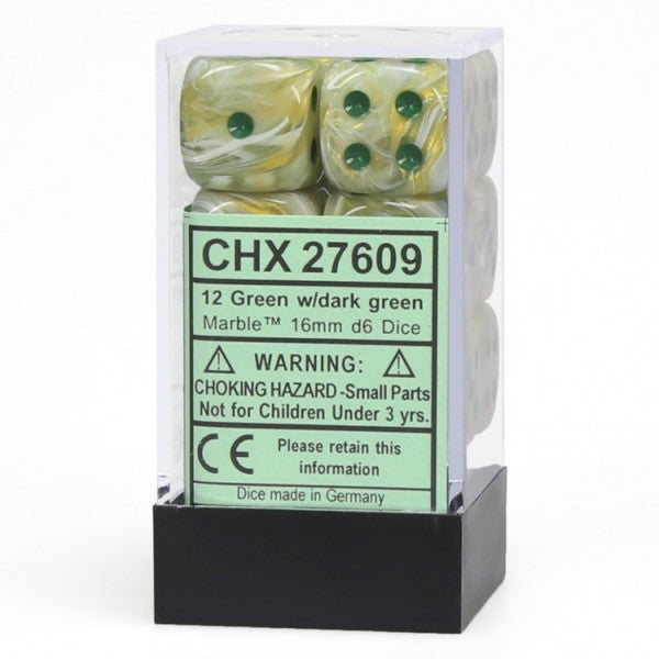 Marble: Green/Dark Green 16mm D6 Dice Block (12)
