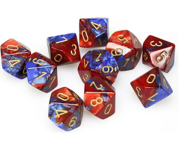 Gemini: Red/Teal/Gold Set of Ten D10s