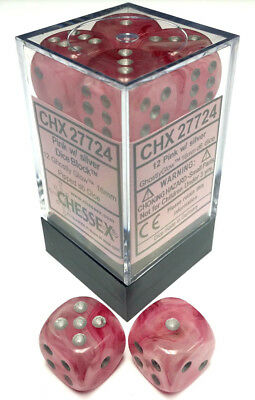 Ghostly Glow: Pink/Silver 16mm D6 Dice Block (12)