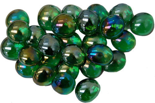 Glass Stones in Tube - Green Iridized Glass
