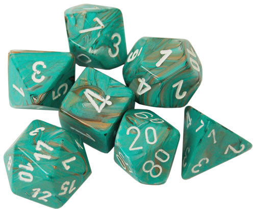 Marble: Oxi-Copper/White Polyhedral 7-Dice Set