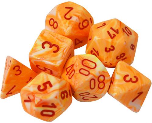 Festive: Sunburst/Red Polyhedral 7-Dice Set