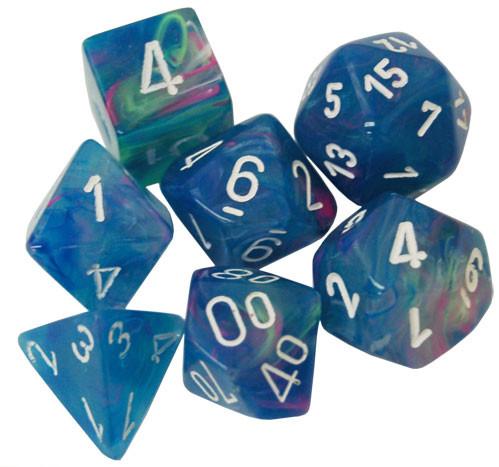 Festive: Waterlily/White Polyhedral 7-Dice Set