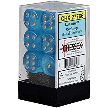 Luminary: Sky/Silver 16mm D6 Dice Block (12)