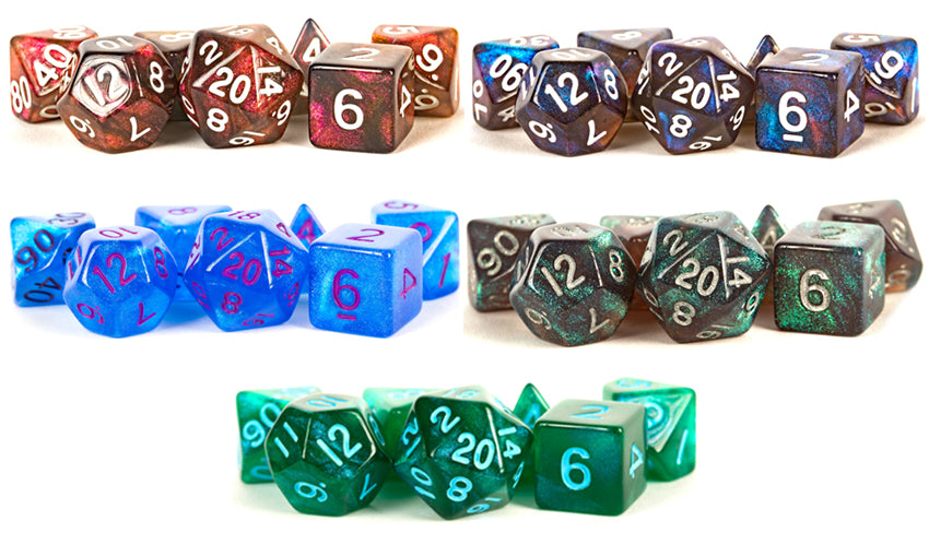 16mm Acrylic Stardust Poly Dice Set: Blue/Purple Numbers (7)
