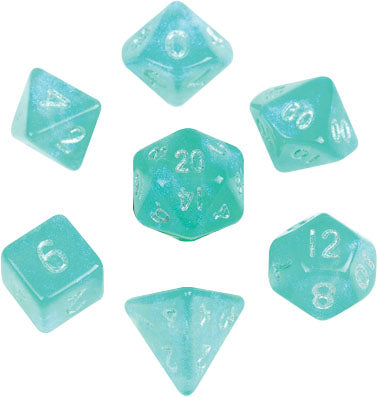 10mm Mini Stardust Acrylic Poly Dice Set: Turquoise (7)