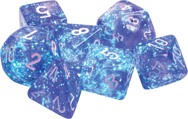 Borealis: Purple/white Luminary Polyhedral 7-Die Set