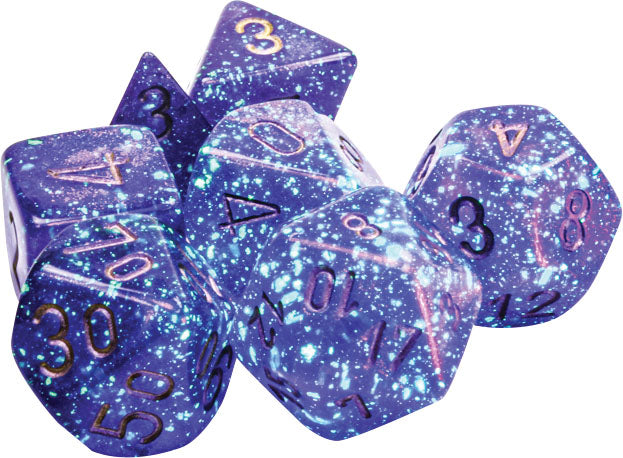 Borealis: Royal Purple/gold Luminary Polyhedral 7-Die Set