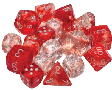 Nebula: Red/silver Luminary 16mm D6 Dice Block (12)