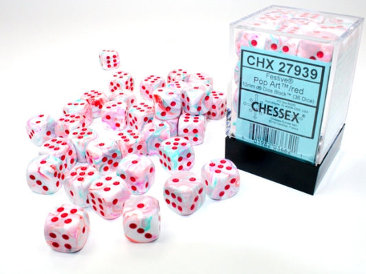 Festive: Pop Art/Red 12mm D6 Dice Block (36)