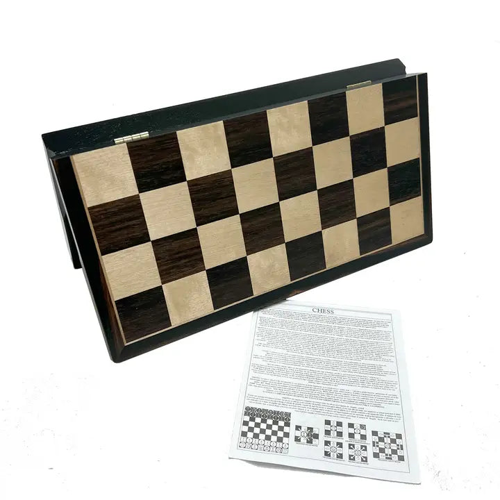 Chess Set - 15" Ebonized Wood Folding