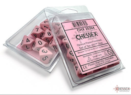 Opaque: Pastel Pink/black Set of Ten d10s