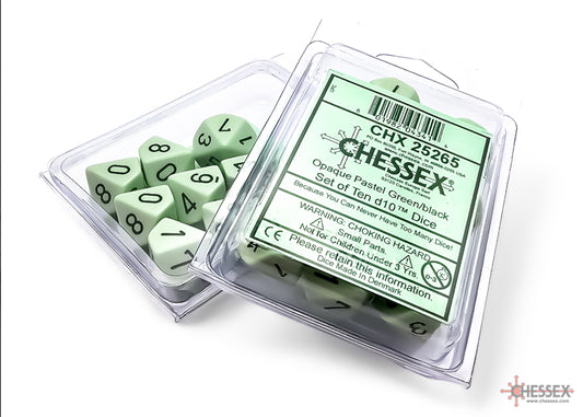 Opaque: Pastel Green/black Set of Ten d10s