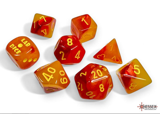 Lab Dice: Gemini Gellow Red/yellow Luminary Polyhedral 7-Dice Set (with bonus die)