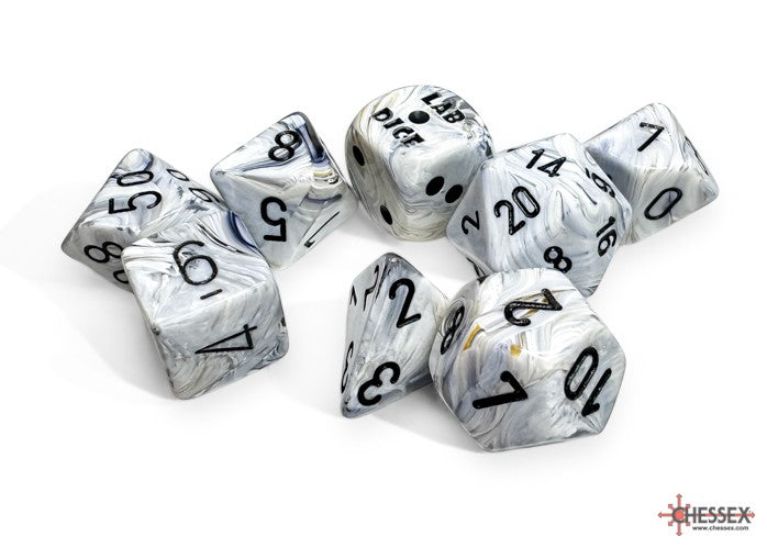 Lab Dice: Marble Calcite/black Polyhedral 7-Die Set (with bonus die)