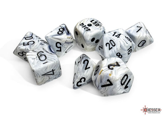 Lab Dice: Marble Calcite/black Polyhedral 7-Die Set (with bonus die)