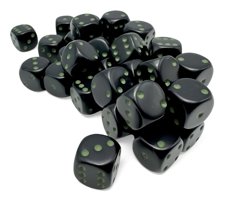 Opaque: Black/green 12mm D6 Dice Block (36)