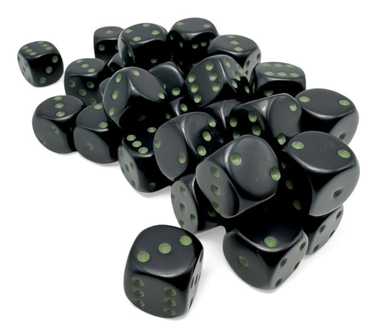 Opaque: Black/green 12mm D6 Dice Block (36)