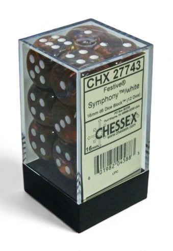 Festive: Symphony/white 16mm D6 Dice Block (12)