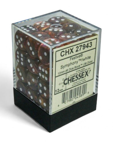 Festive: Symphony/white 12mm D6 Dice Block (36)