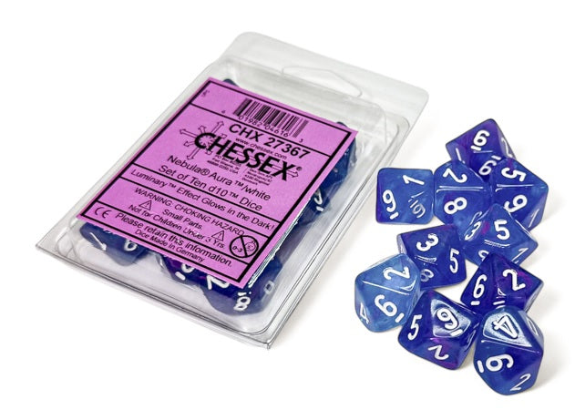 Nebula: Aura/white Luminary Set of Ten d10s