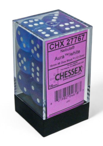 Nebula: Aura/white Luminary 16mm D6 Dice Block (12)