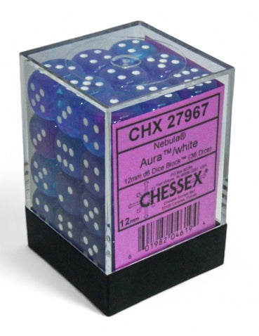 Nebula: Aura/white Luminary 12mm D6 Dice Block (36)