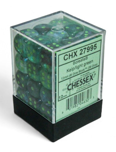Borealis: Kelp/light green Luminary 12mm D6 Dice Block (36)