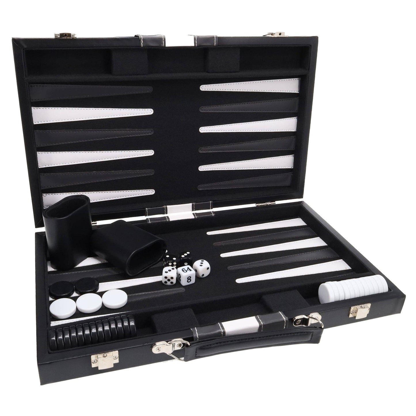 WE Games Black with Stripe Leatherette Backgammon, 14.75 in.