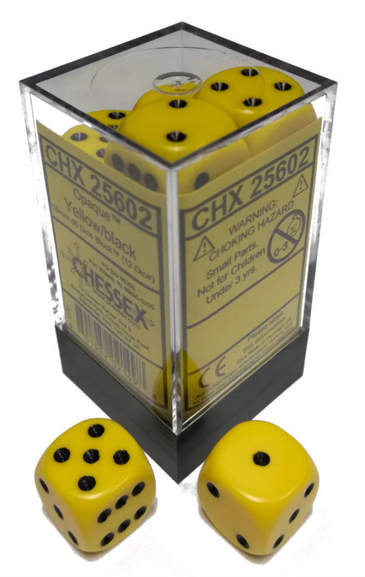 Opaque: Yellow/Black 16mm D6 Dice Block (12)