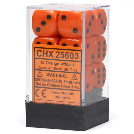 Opaque: Orange/Black 16mm D6 Dice Block (12)