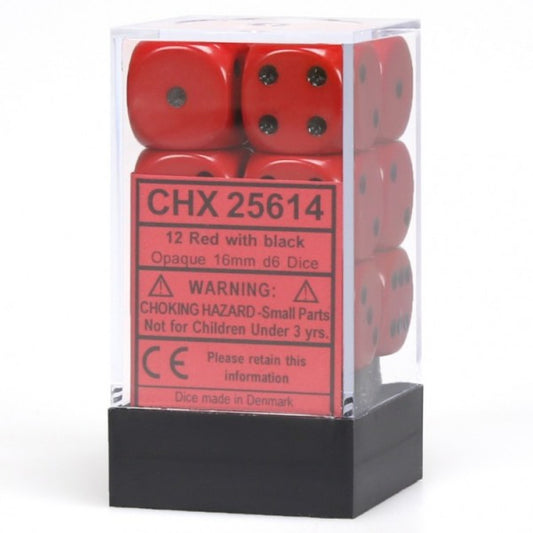 Opaque: Red/Black 16mm D6 Dice Block (12)