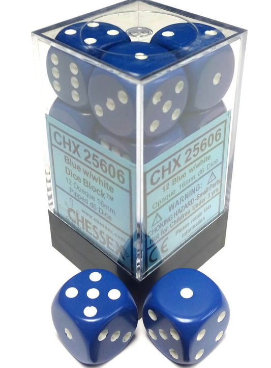 Opaque: Light Blue/White 16mm D6 Dice Block (12)