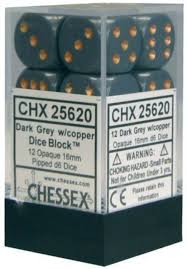 Opaque: Dark Grey/Copper 16mm D6 Dice Block (12)