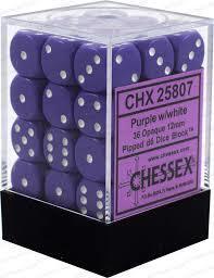 Opaque: Purple/White 12mm D6 Dice Block (36)
