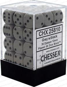 Opaque: Grey/Black 12mm D6 Dice Block (36)