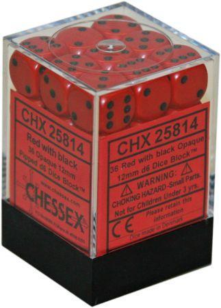 Opaque: Red/Black 12mm D6 Dice Block (36)