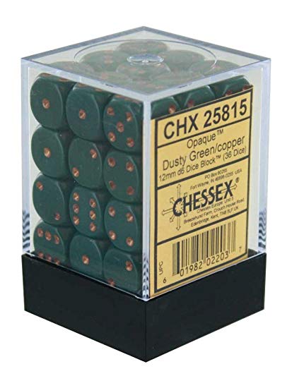 Opaque: Dusty Green/Copper 12mm D6 Dice Block (36)