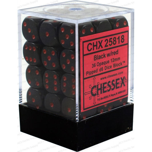 Opaque: Black/Red 12mm D6 Dice Block (36)