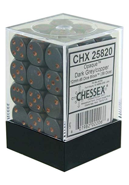 Opaque: Dark Grey/Copper 12mm D6 Dice Block (36)