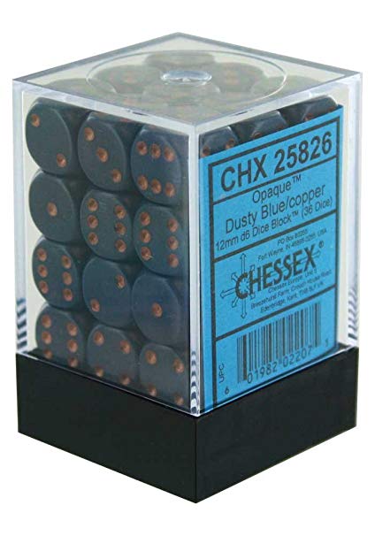 Opaque: Dusty Blue/Copper 12mm D6 Dice Block (36)