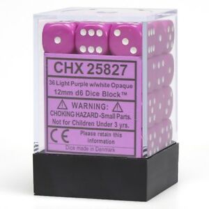 Opaque: Light Purple/White 12mm D6 Dice Block (36)