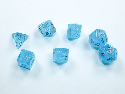Luminary: Sky/silver Mini-Polyhedral 7-Die set