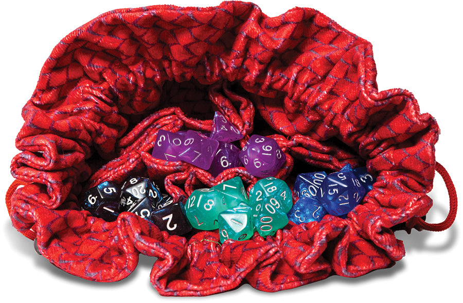 Velvet Compartment Dice Bag with Pockets: Dragon Storm Red