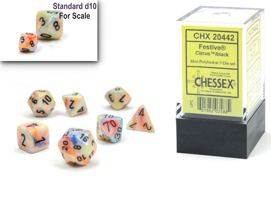 Festive: Circus/black Mini-Polyhedral 7-Die set