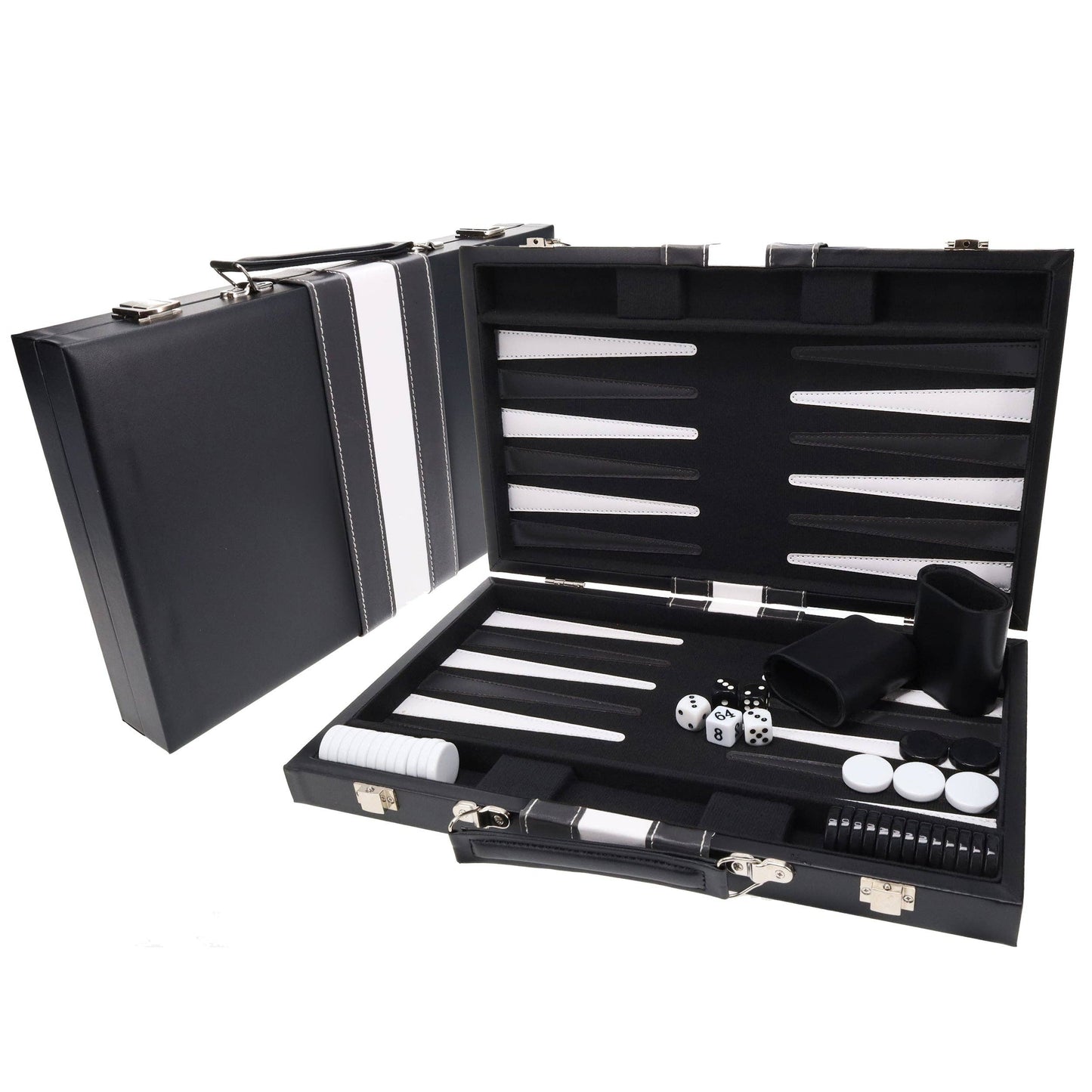WE Games Black with Stripe Leatherette Backgammon, 14.75 in.