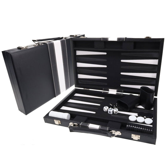 WE Games Black with Stripe Leatherette Backgammon, 14.75 in.