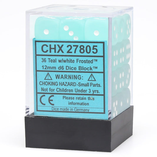 Frosted: Teal/White 12mm D6 Dice Block (36)