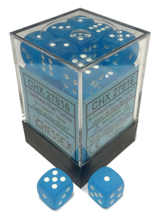 Frosted: Caribbean Blue/White Block 12mm D6 Dice Block (36)
